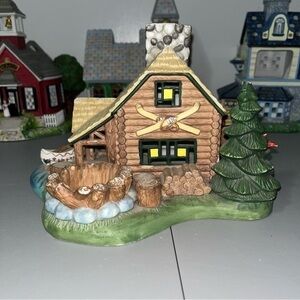 PartyLite Gone Fishing Log Cabin Tealight Cabin Retired